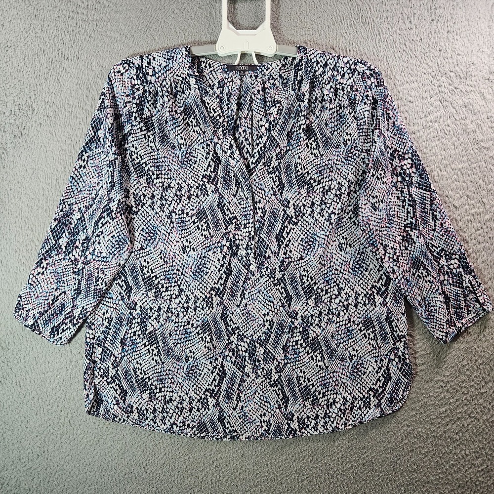 NYDJ Tunic Top Blouse Women Small Geometric Print Navy‎ White Pink